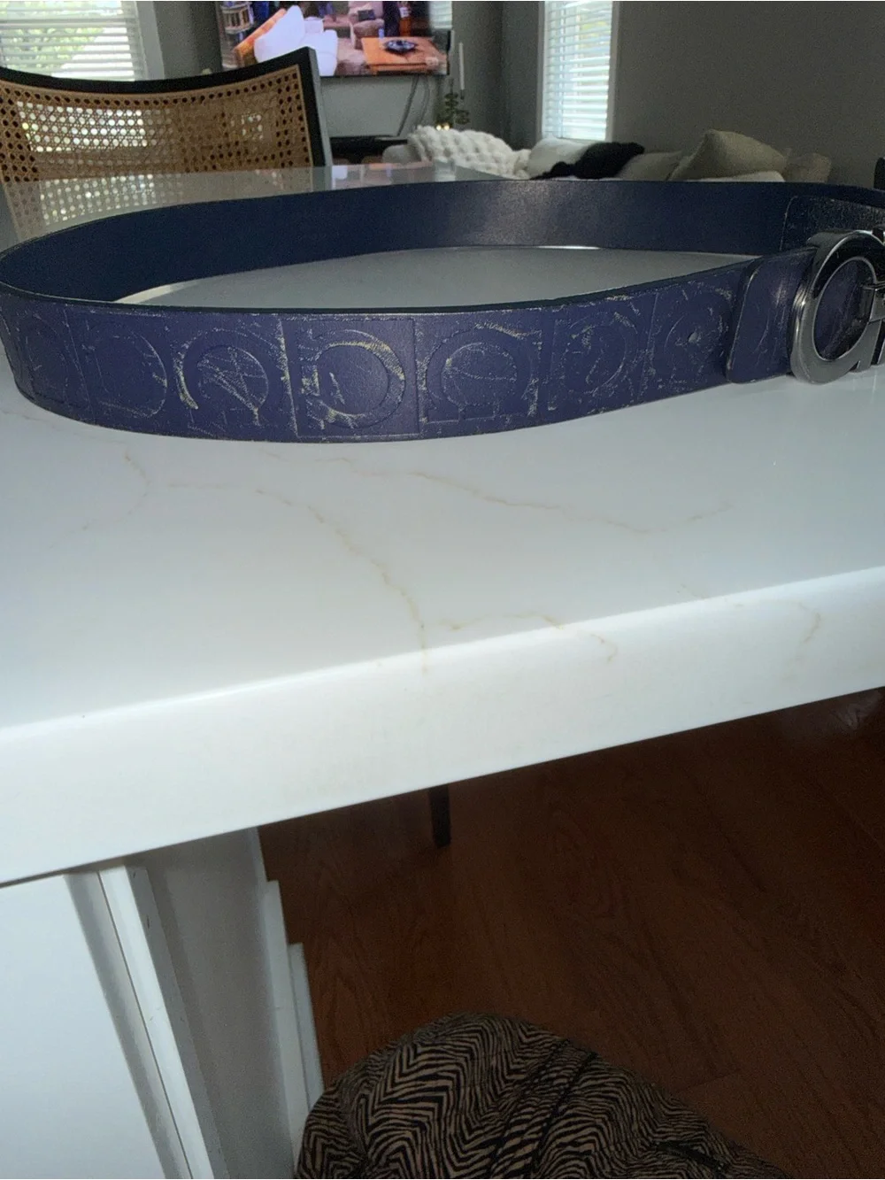 Ferragamo Double Gancini Leather Belt in Navy